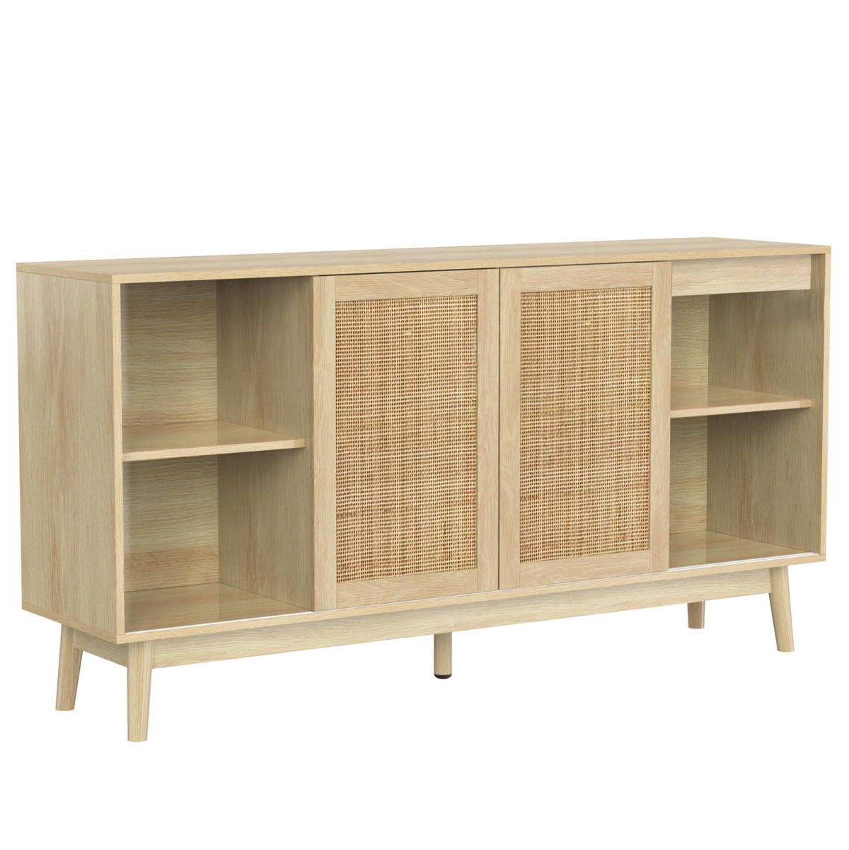KOMMODE aus MDF & Spanplatte 155x38x80cm in Naturfarben mit Schiebetüren - Naturfarben, Holzwerkstoff (155/80/38cm) - Modfu
