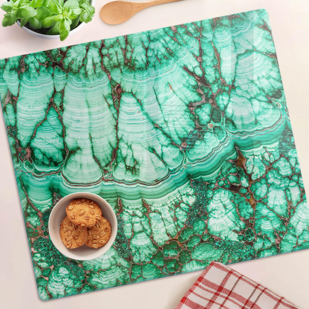 GLASPLATTE 60x52 cm Malachit - Olivgrün/Grün, Glas (60/0.4/52cm) - TULUP