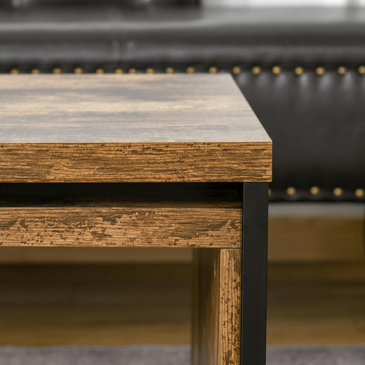 COUCHTISCH DE-15730 2er-Set nestbar, industrieller Stil Schwarz - Braun, Holzwerkstoff (90/48/42cm) - ComfortXL