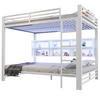 ETAGENBETT 140/200 cm weiß aus Metall mit 6 Stauraumschränken und LED - Weiß, Metall (140/200cm) - OKWISH