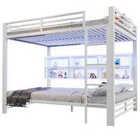 ETAGENBETT 140/200 cm weiß aus Metall mit 6 Stauraumschränken und LED - Weiß, Metall (140/200cm) - OKWISH