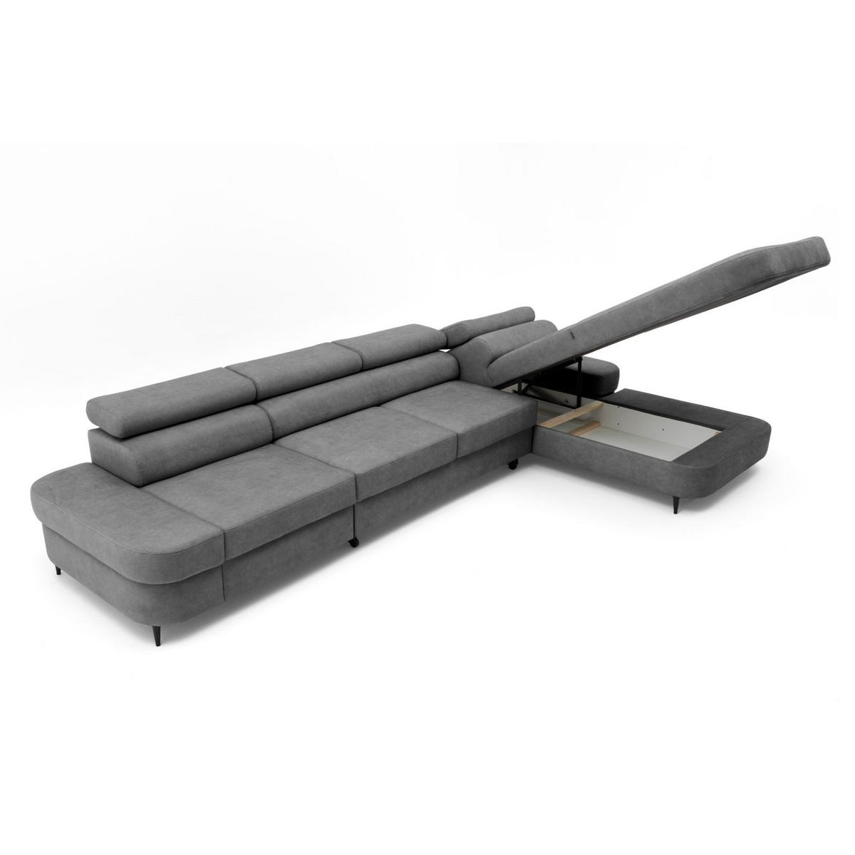 ECKSOFA JAZZ MAXI Rechts mit Schlaffunktion 125x195 Velours Dunkelgrau - Dunkelgrau/Schwarz, Holz/Textil (203/350cm) - Muffo