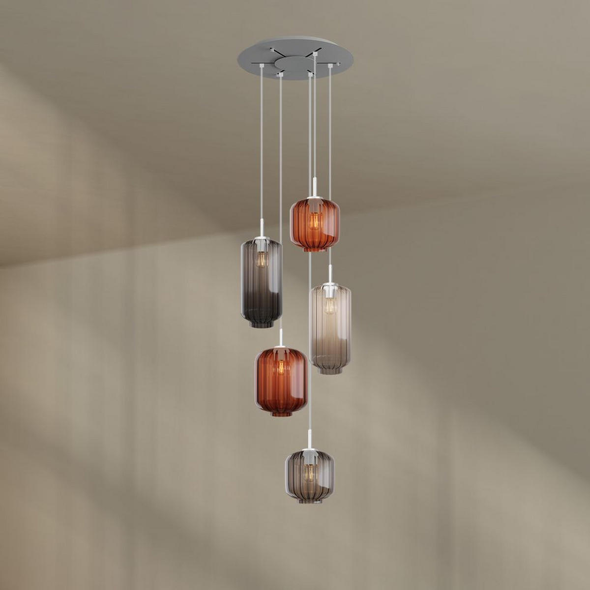 GALERIELEUCHTE Velo 5-flammig Mehrfarbig Ø 18/20/25cm - Multicolor/Weiß, Glas (25/25/27cm) - s.luce
