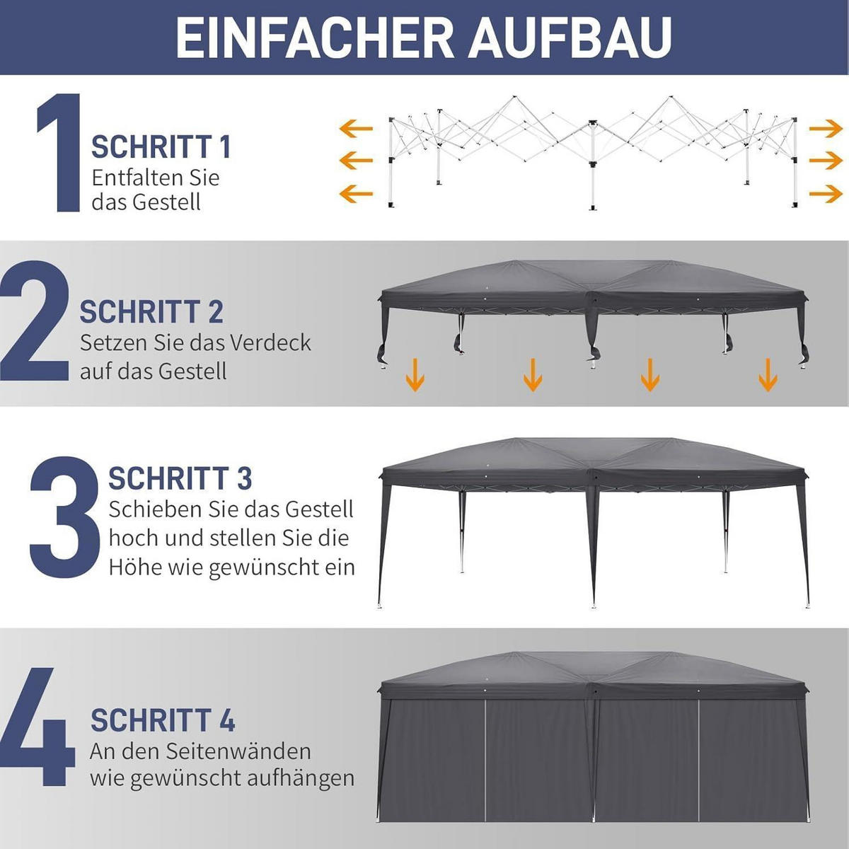 FALTPAVILLON 3 x 6 m Dunkelgrau mit 6 Seitenteilen - Anthrazit, Textil (300/268/600cm)