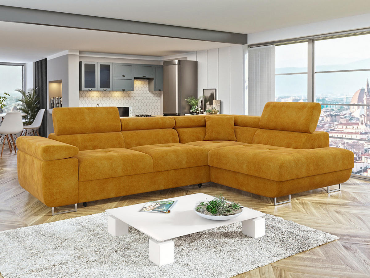 ECKSOFA Torezio, Seite: Rechts - Currygelb, Holz/Textil (274/203cm) - MIRJAN24