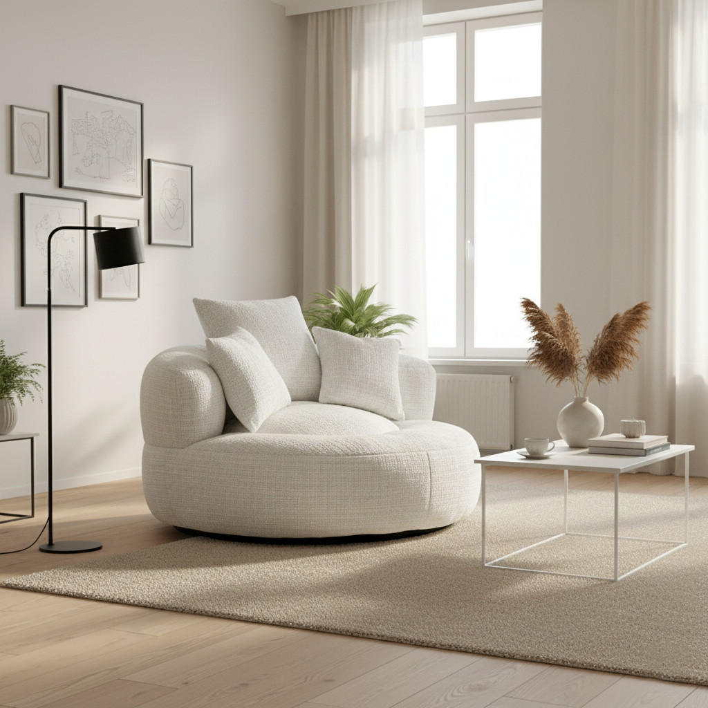 LAZY SOFA– Hoher Rücken & 3 Kissen (Beige Chenille) - Beige, Textil (108/52/108cm) - Urban Meuble