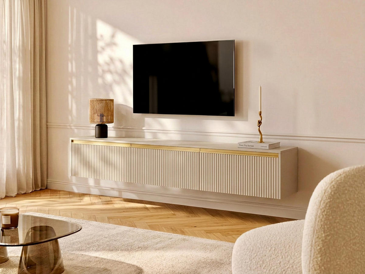 TV-HÄNGESCHRANK - 181.5 cm x 39 cm - Holz, Platte - Beige POSINIA - Beige, Holz (181.5/42/39cm) - Vente-Unique