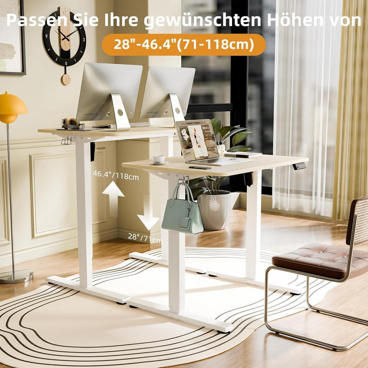 SCHREIBTISCH elektrisch höhenverstellbar 80 x 60 cm Eiche/Weiß - Multicolor, Holz (60/80/73cm)