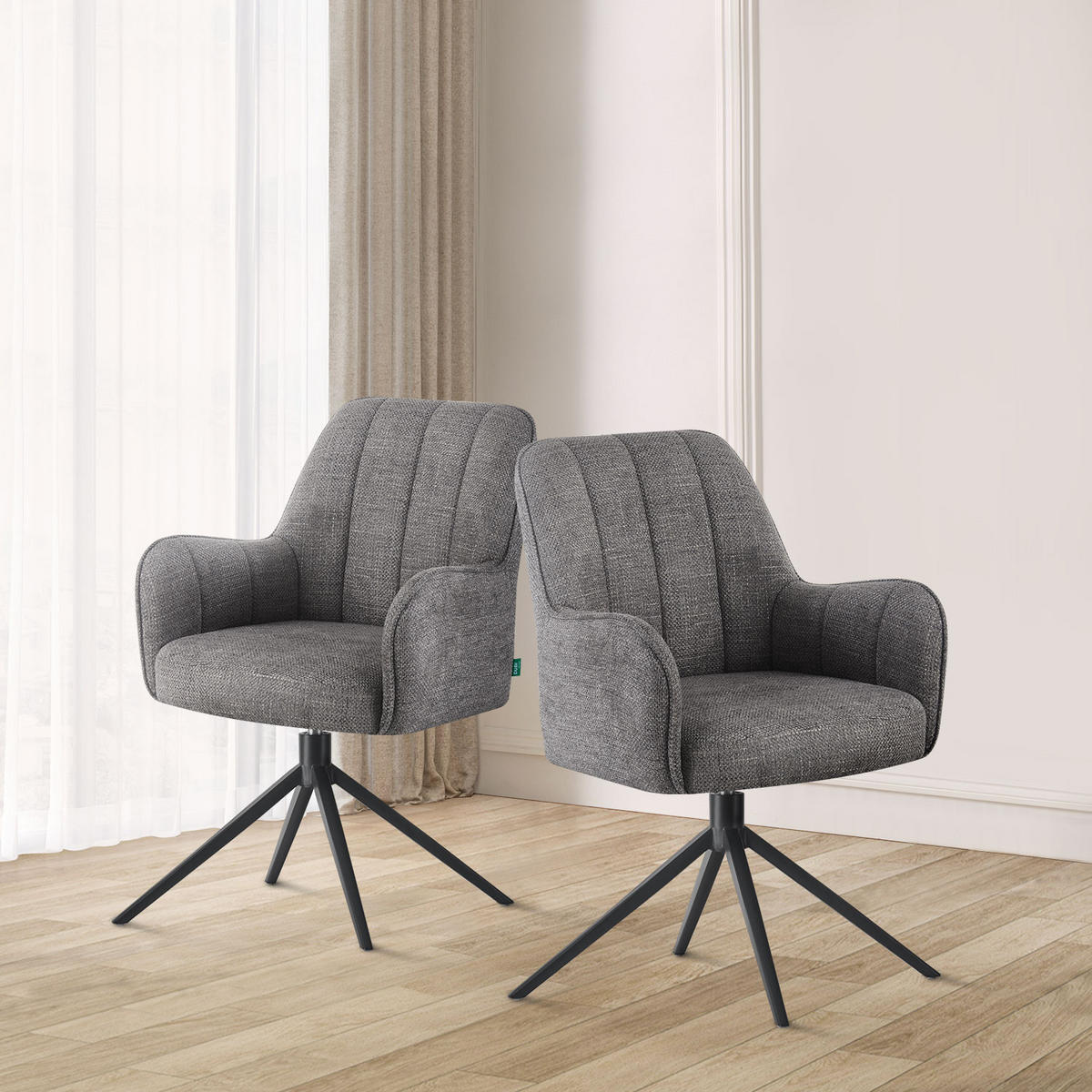 ESSZIMMERSTUHL THOMAS-ZARA 2er-Set 360°drehbar - Grau, Textil (58/88/62cm) - DUBI Möbel
