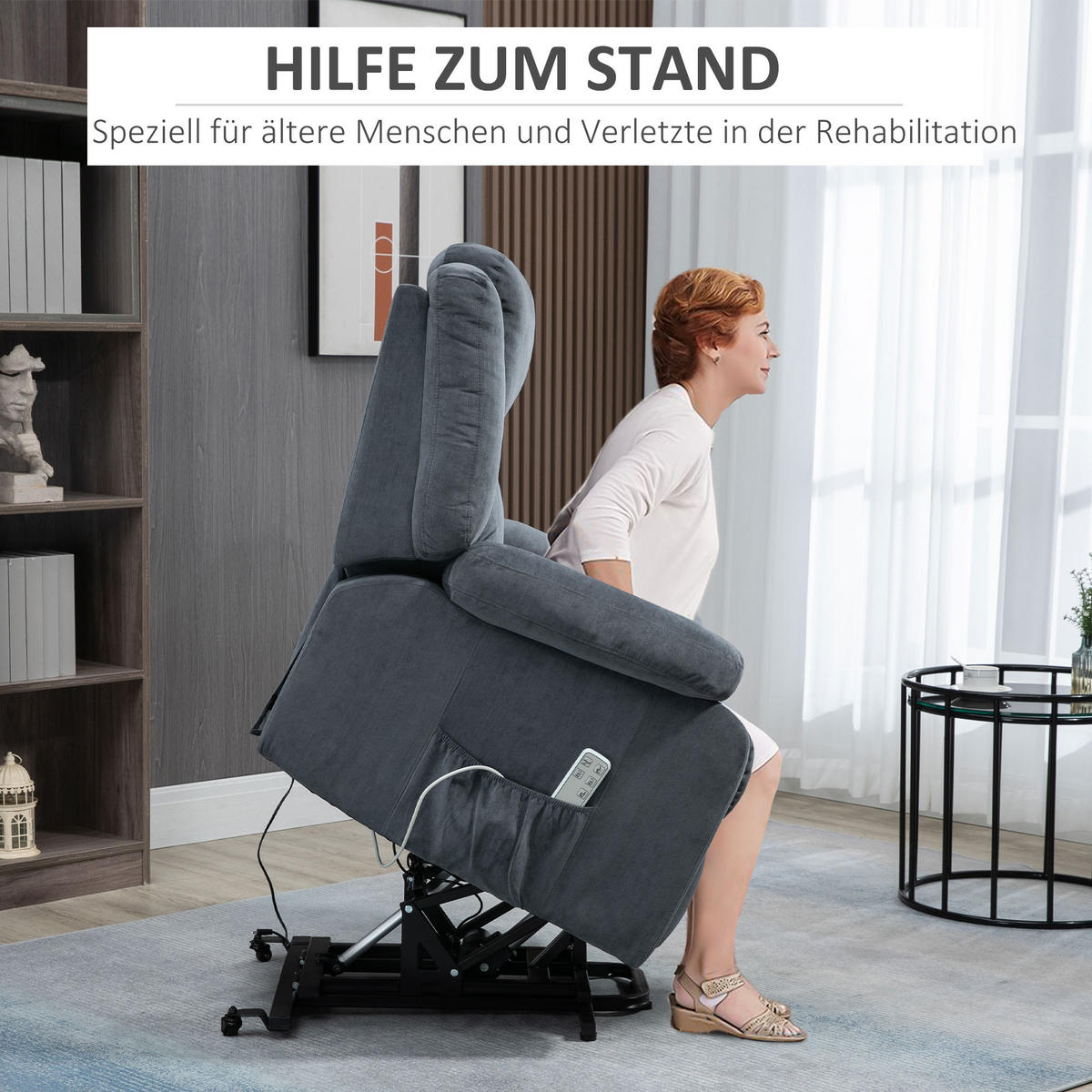 SESSEL mit Aufstehhilfe, Fernsehsessel Elektrisch, Aufstehsessel, Relaxsessel - Grau, Textil (93/105/91cm) - HOMCOM