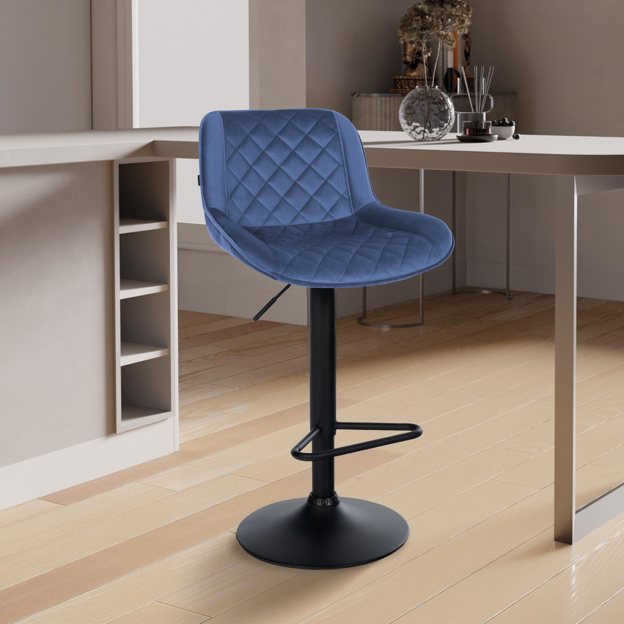 BARHOCKER Samt Blau - Blau/Schwarz, Textil/Metall (50/84/52cm) - CLP