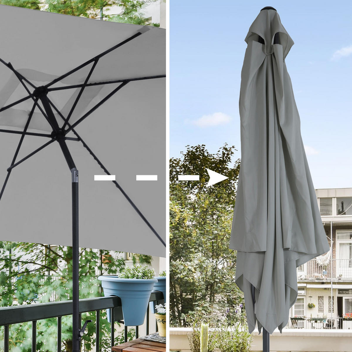 SONNENSCHIRM Set mit Ständer Hellgrau - Hellgrau, Textil (200/300cm) - SVITA