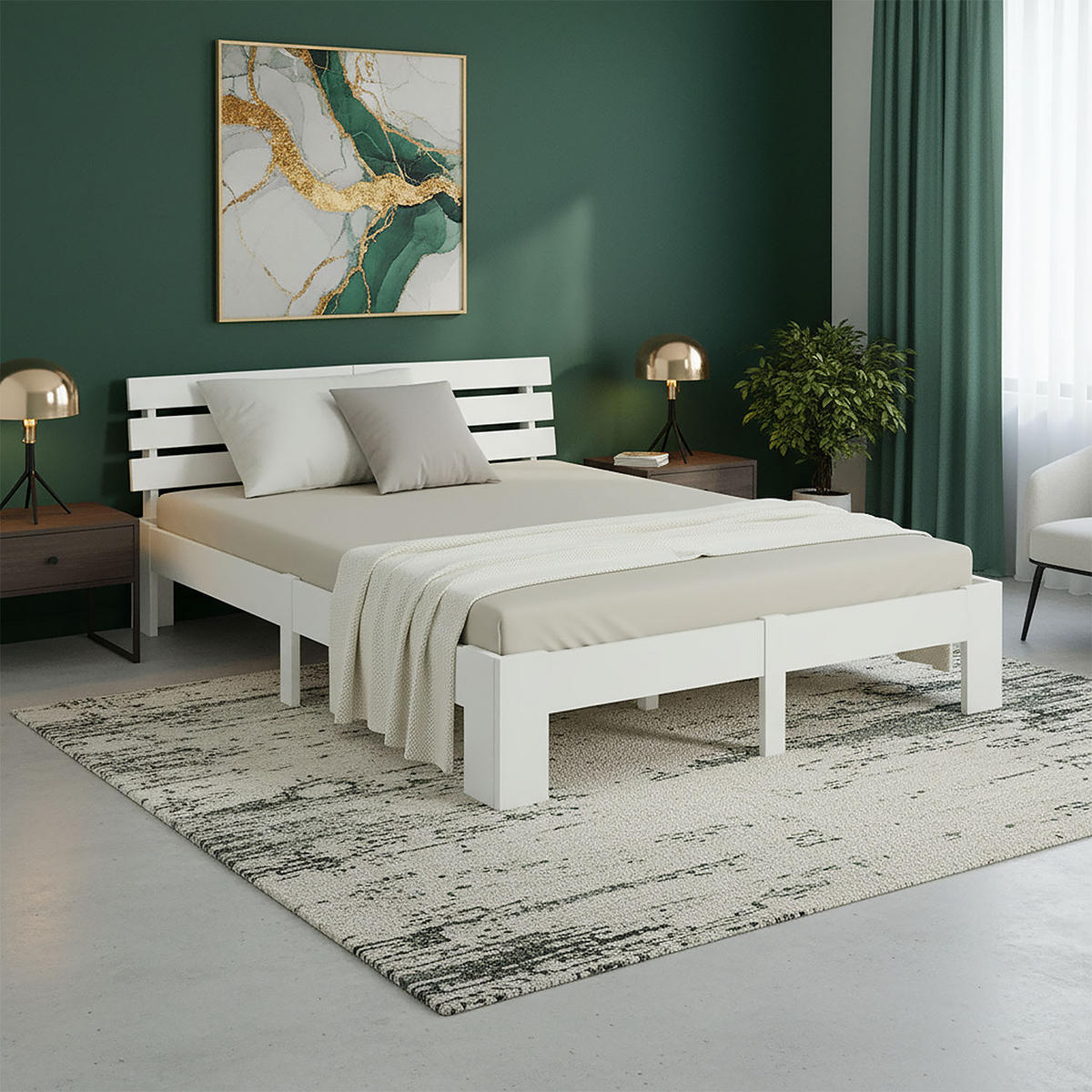 HOLZBETT Weiss 140/200 cm Doppelbett mit Lattenrost - Naturfarben/Weiß, Holz (140/200cm) - Homestyle4u