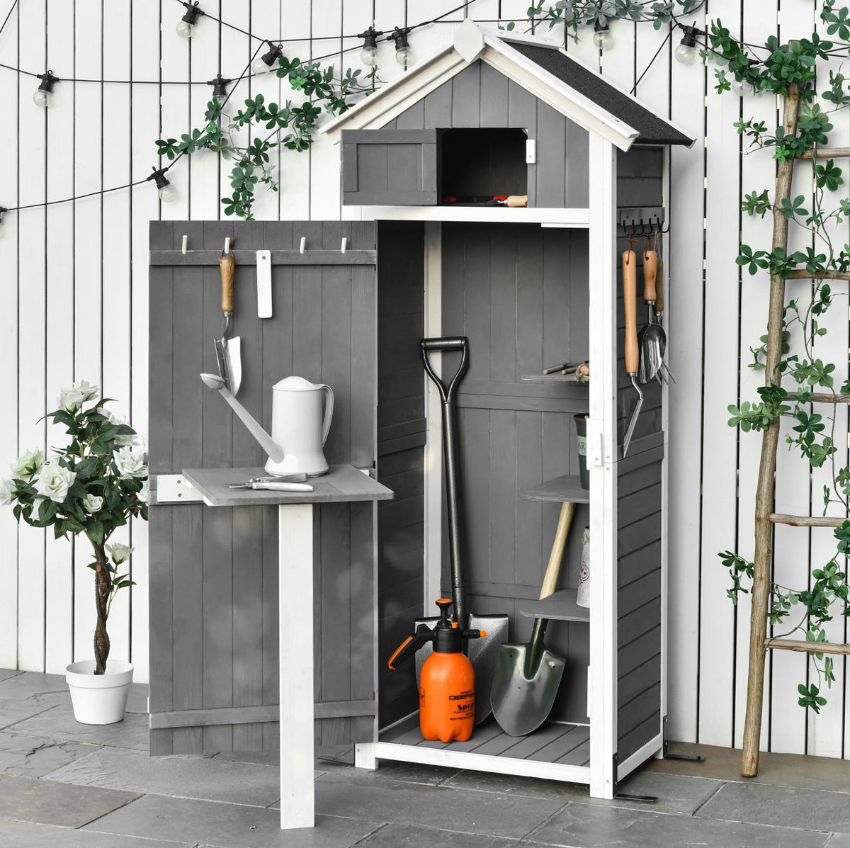 GARTENKOMMODE 78/182/52,5 cm Dunkelgrau aus Holz mit Klapptisch - Dunkelgrau, Holz (52.5/182/78cm) - OKMYHOME