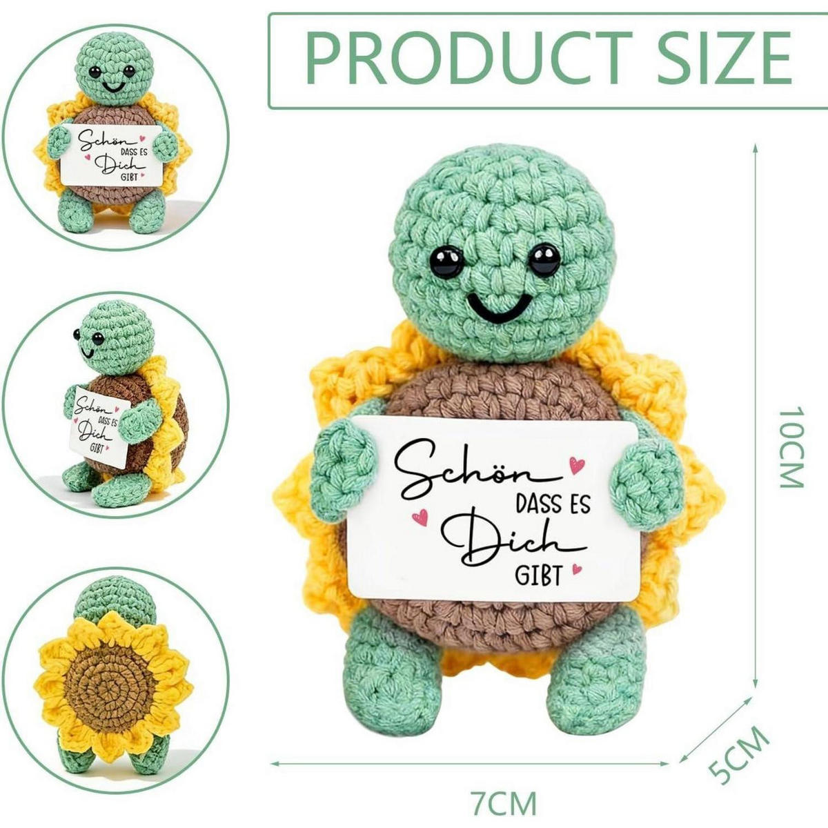 STOFFTIER Schildkröte gehäkelt mit Sonnenblume und Spruch - Multicolor, Textil (1/1cm)
