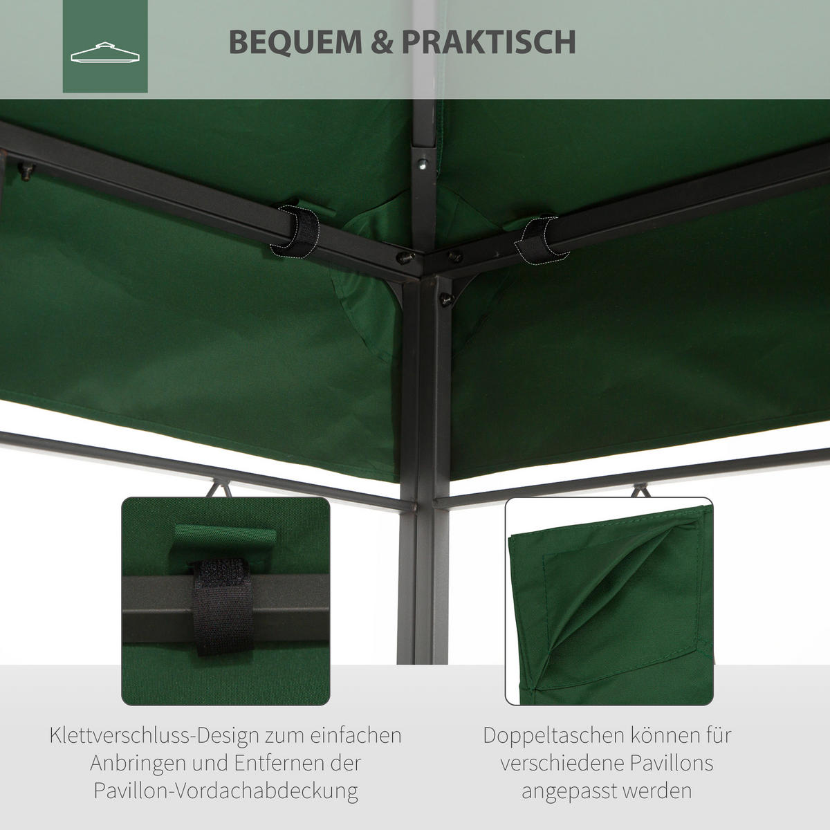 PAVILLON-ERSATZDACH von Outsunny 3x4 m, Doppeldach-Design, wetterfestes Polyester-Ersatzteil für Partyzelt und Gartenpavillon, Grün - Grün, Textil (300/20/400cm)