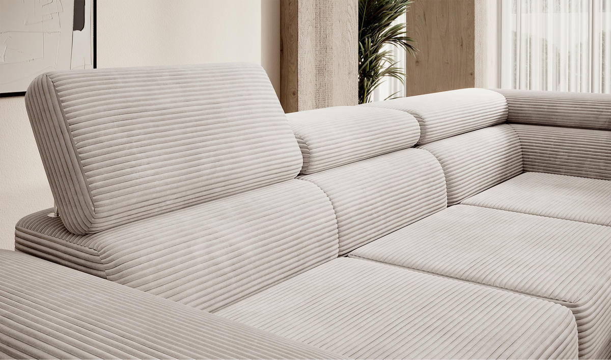 ECKSOFA Stevil Graubeige Cordbezug - Greige/Silberfarben, Textil/Metall (275/203cm) - Selsey