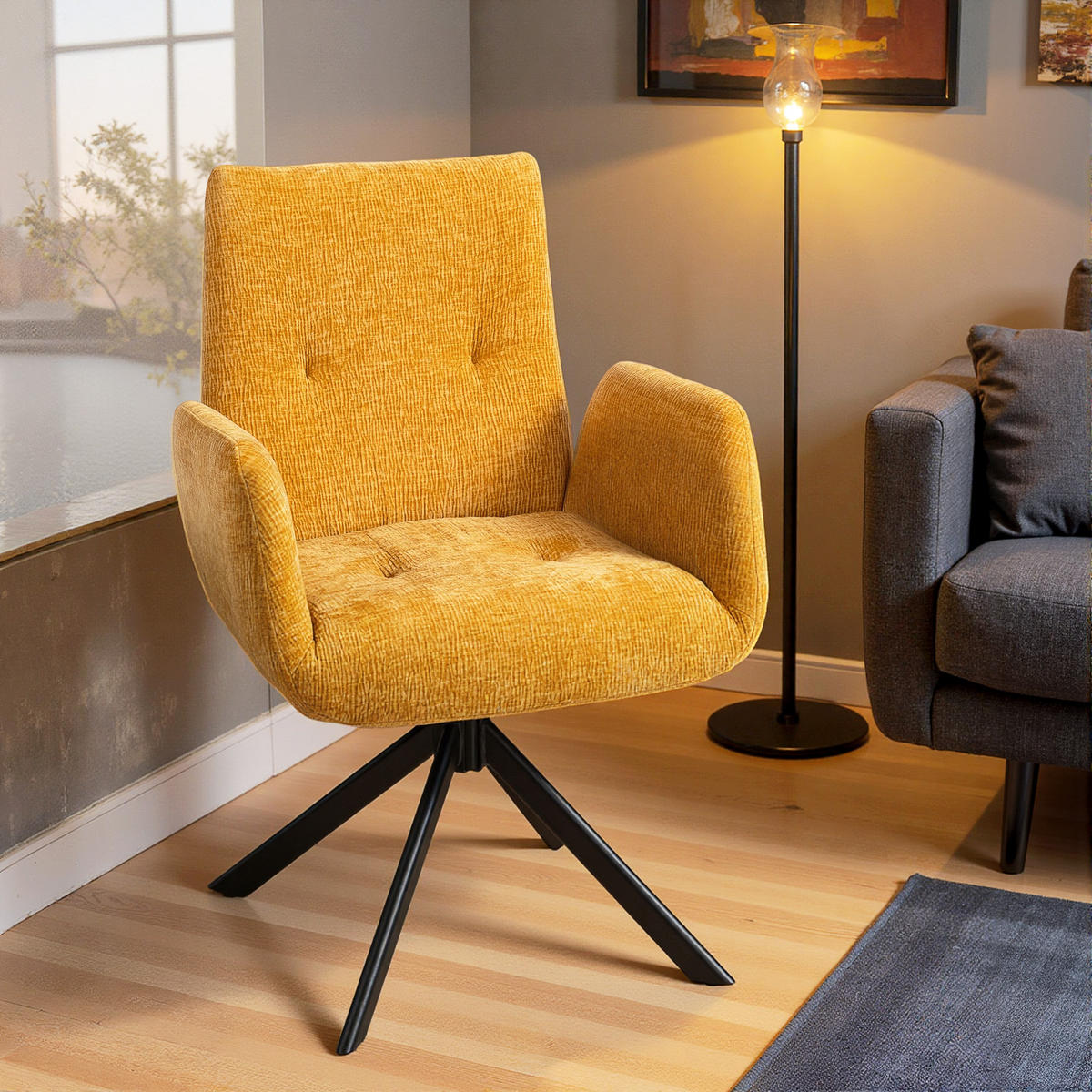 SESSEL Polyester Mehrschichtplatte Gelb - Gelb/Schwarz, Textil/Metall (61/88/60cm) - HOMCOM