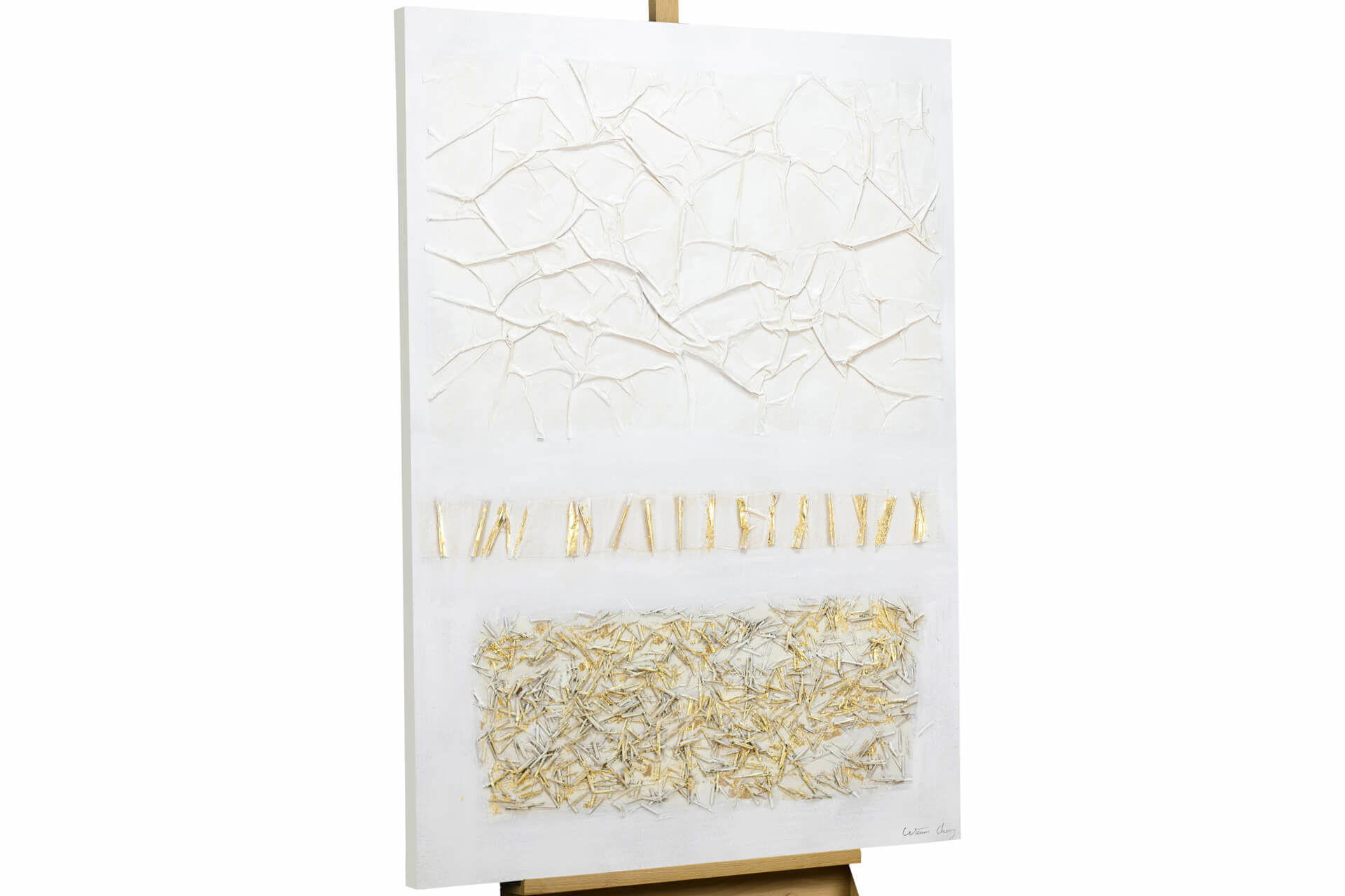 ACRYLBILD HANDGEMALT 80/120 cm - Goldfarben/Weiß, Holz/Textil (2.7/120cm) - KUNSTLOFT