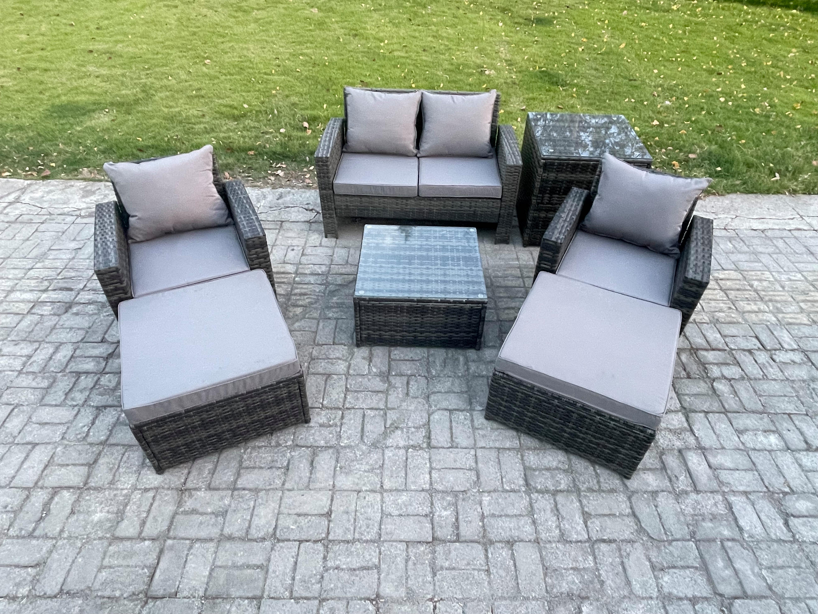 GARTENGARNITUR Polyrattan Dunkelgrau 6-Sitzer - Dunkelgrau, Metall - Fimous