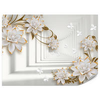 FOTOTAPETE für Wohnzimmer Abstrakter Blumen Tunnel Schmetterlinge 500x350 - Beige/Orange, Papier (500/350cm) - Muralo