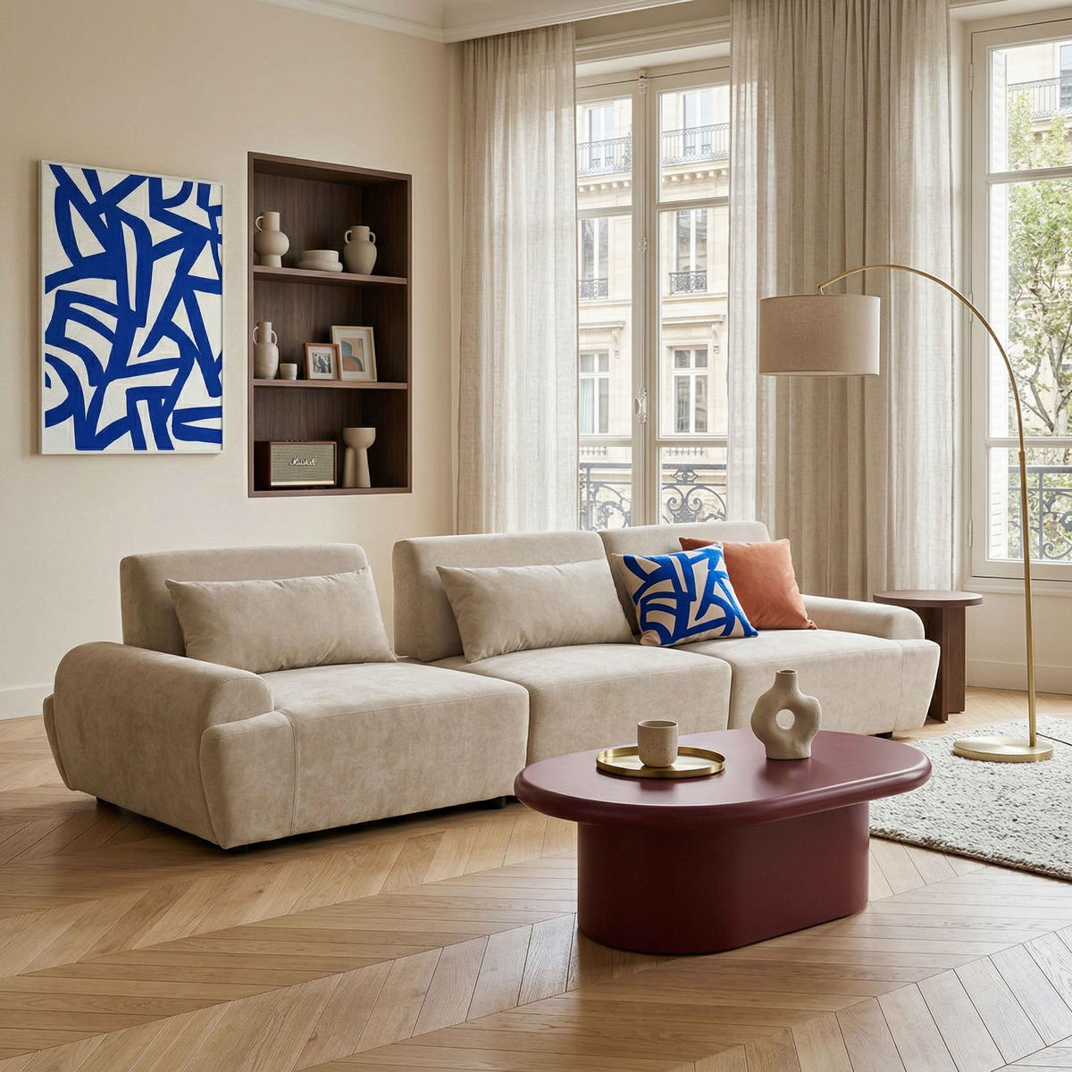 SOFA 3-Sitzer, Ekru - Weiß, Textil (303/82/109cm) - Oviala