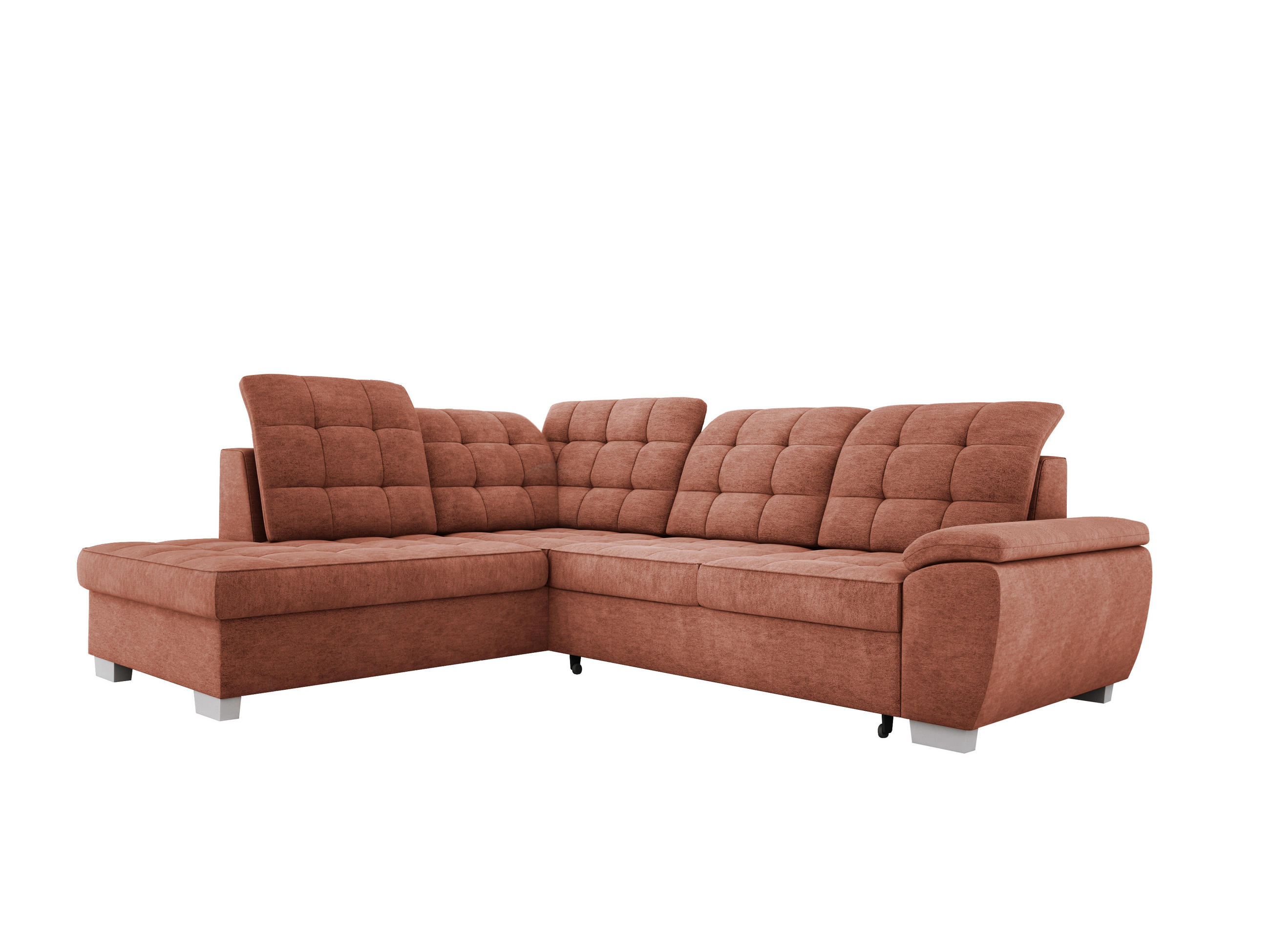 ECKSOFA LOTTA L-förmig Bettkasten verstellbare Kopfstützen hochwertige Verarbeitung lose Rückenkissen freistehend LINKS 212x258x106 cm Dark orange - Dunkelorange, Holz/Textil (212/258cm) - DomoHome