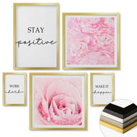 WANDBILDER 5er Set - 50x50 cm & 20x30 cm & 40x60 cm Goldrahmen - Minimalistische rosa Blüten - Goldfarben, Kunststoff (40/60cm) - ArtPrintCave