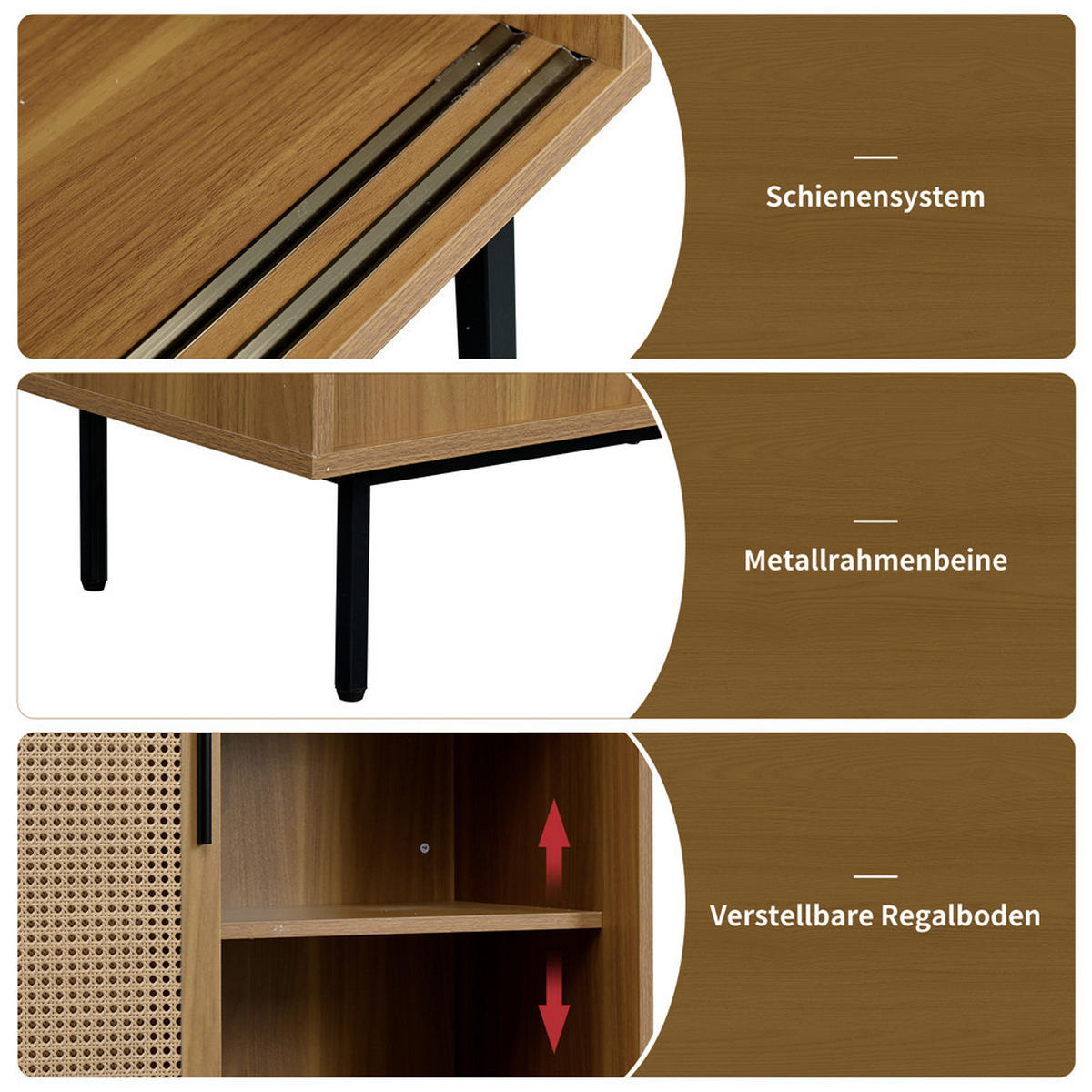 SIDEBOARD 100x90x37 cm Küchenschrank Schiebetüren - Naturfarben, Holz (100/90/37cm) - Kaket