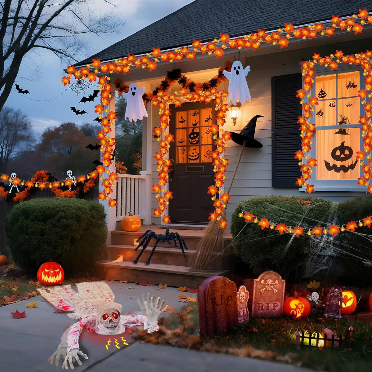 3M 20LED Halloween Deko Herbst Ahornblatt Girlande Lichterkette für Halloween Theme Erntedankfest Weihnachtsfeiern - Multicolor, Kunststoff (300cm) - Kaket