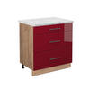 KÜCHENUNTERSCHRANK Fame-Line Bordeaux Hochglanz 80 cm mit 3 Schubladen AP Marmor - Bordeaux/Eiche Wotan, Holzwerkstoff (80/82/60cm) - Vicco