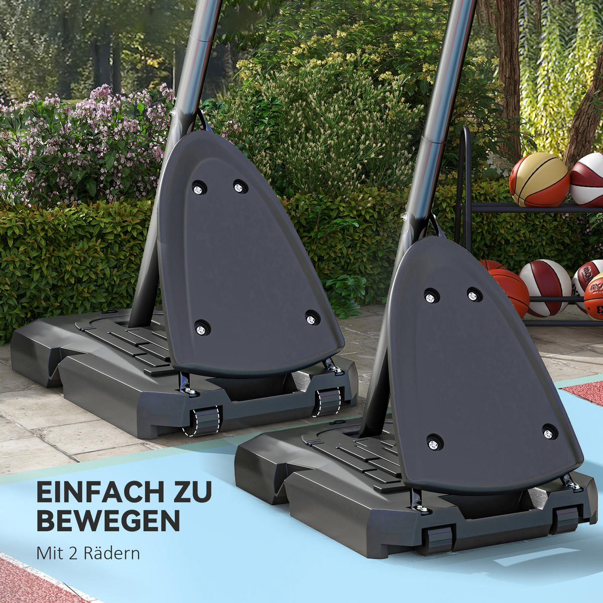 BASKETBALLSTÄNDER 236–293 cm Basketballkorb mit Ständer, Rollen Basketballanlage - Schwarz, Metall (70.5/111cm) - SPORTNOW