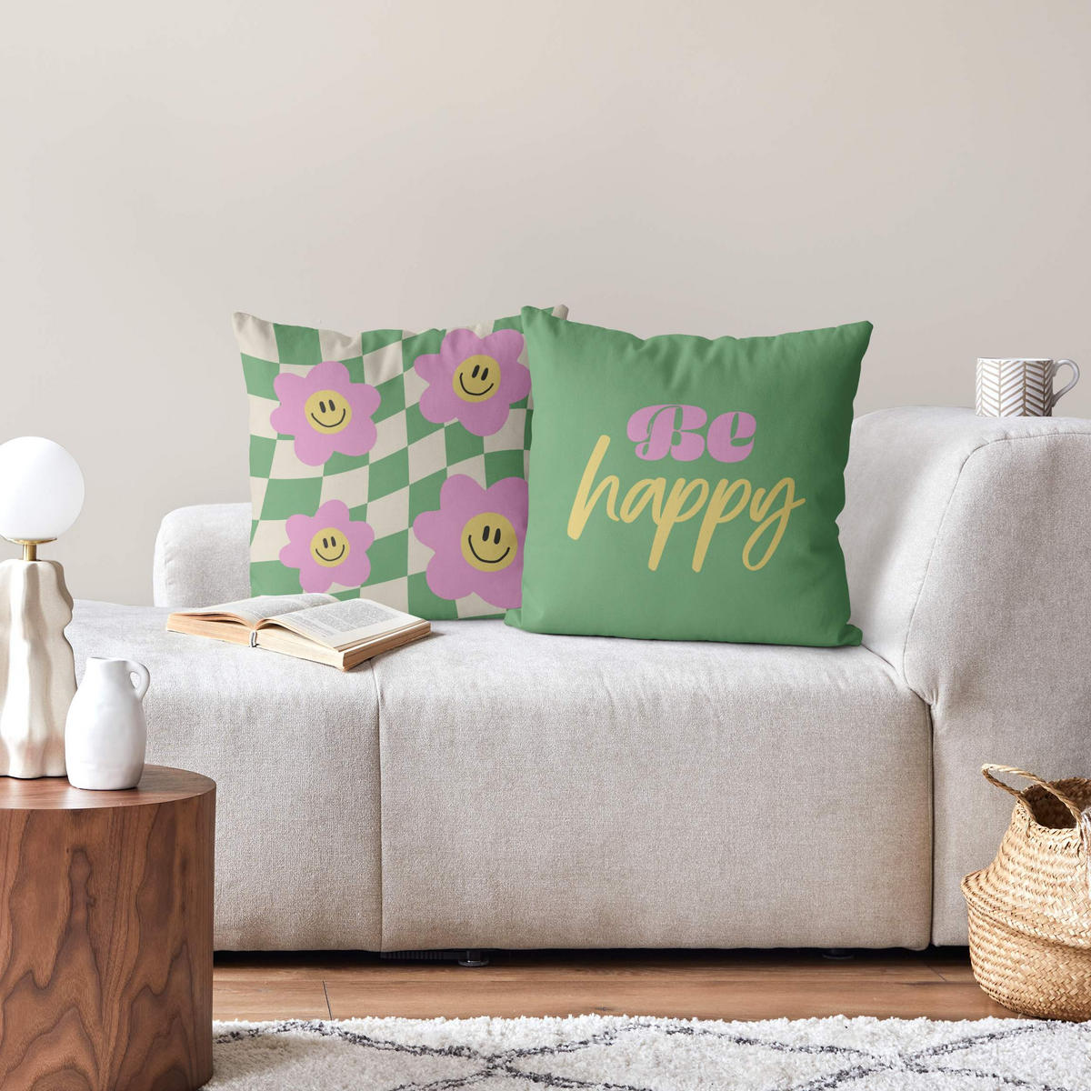 DEKOKISSEN 2er-Set Retro Duo IV 40/40 cm - Grün, Textil (40/40cm) - Bilderwelten