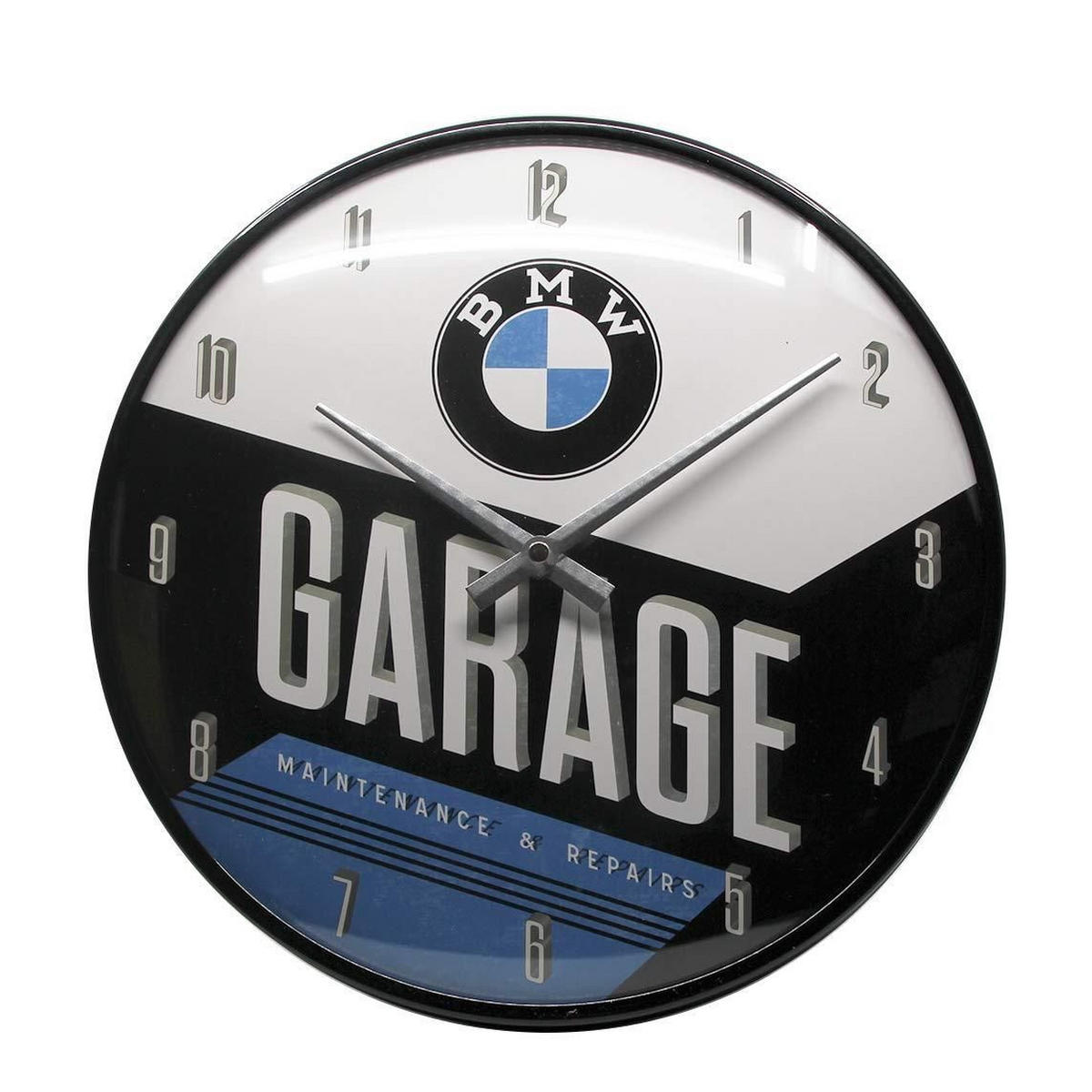 WANDUHR 31 cm BMW Garage - Schwarz/Weiß, Metall (31/31/5cm) - Nostalgic-Art