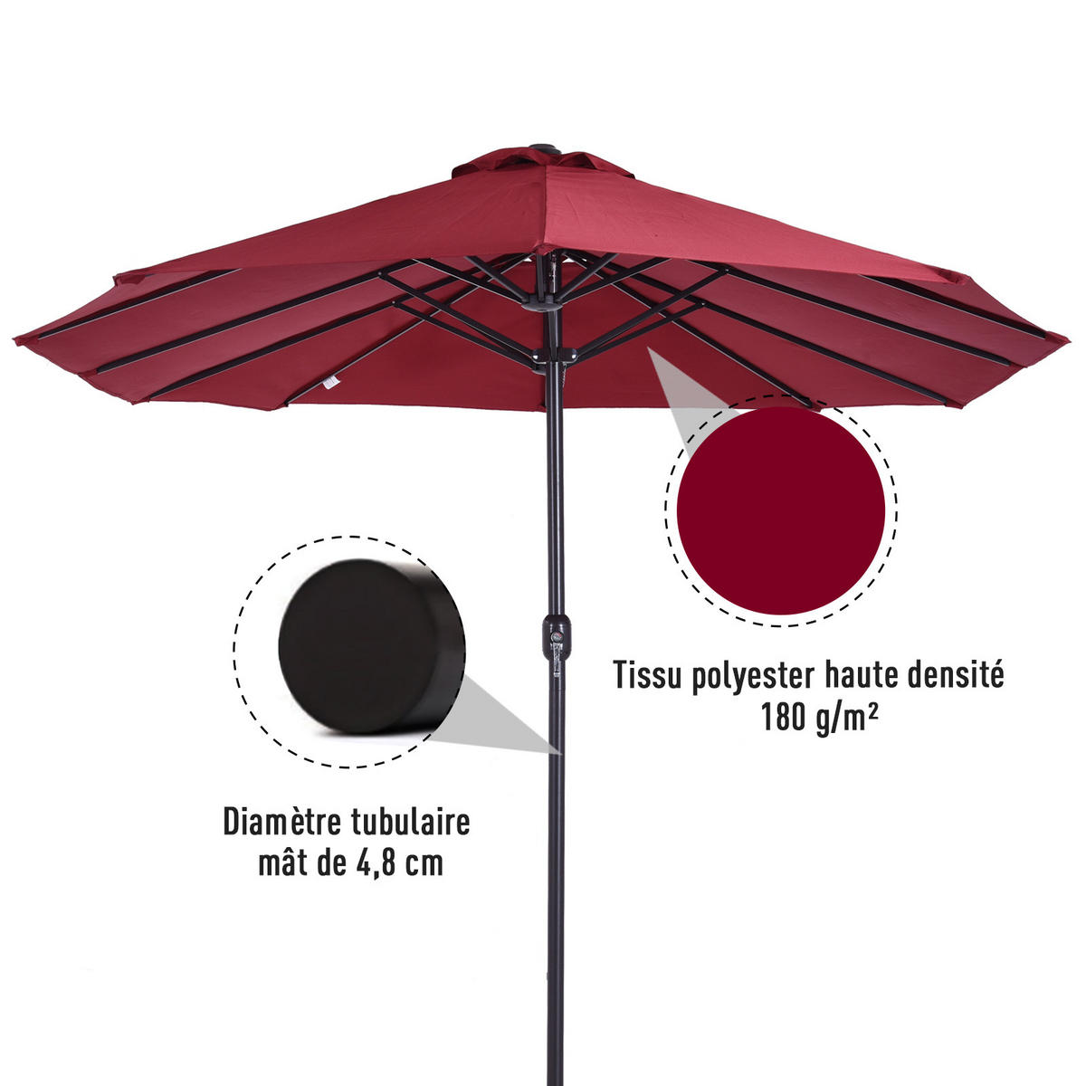 SONNENSCHIRM DE-11373 rechteckig, mit Kurbel, Stahl Bordeaux - Bordeaux, Metall (270/460cm) - ComfortXL