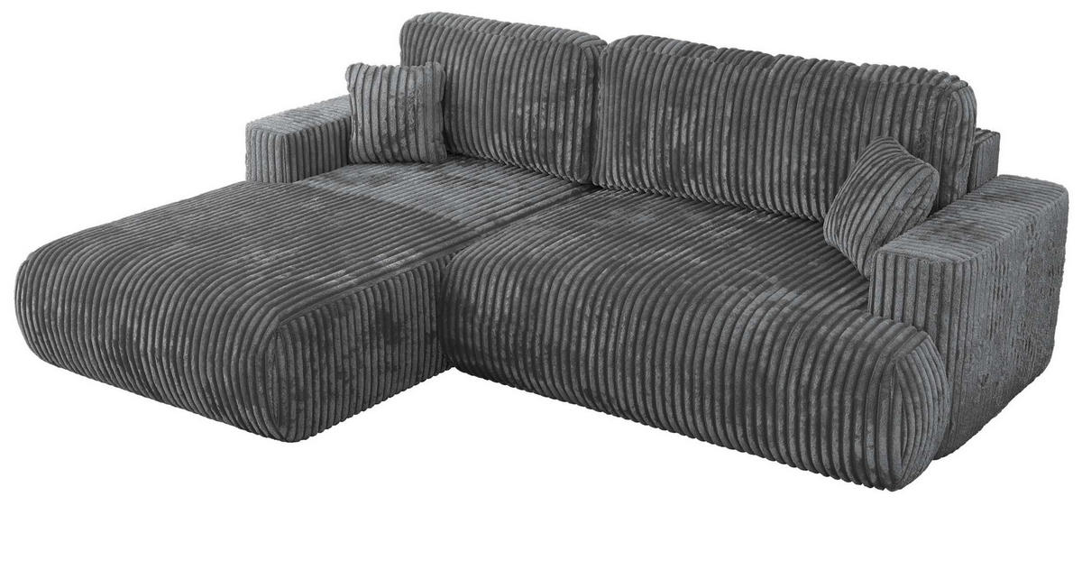 ECKSOFA OVO L Dunkelgrau Cord - Links Seite - Dunkelgrau/Schwarz, Kunststoff/Textil (271/195cm) - MKS