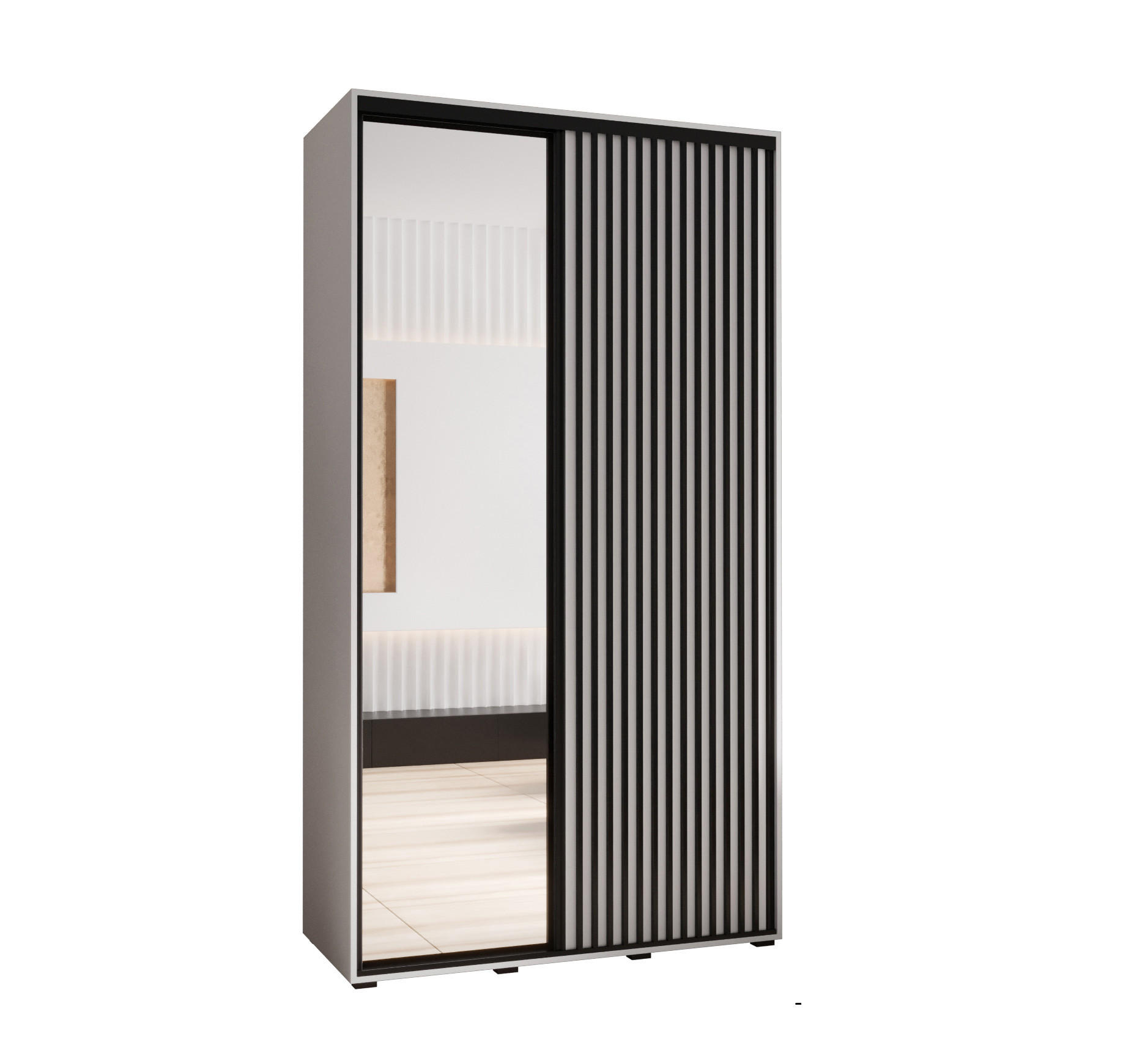 Abiks Möbel SCHWEBETÜRENSCHRANK Weiß, Weiß, Schwarz 140cm × 60cm × 235cm