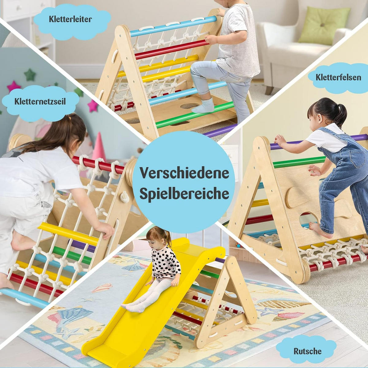 KLETTERDREIECK 4 in 1 multicolor - Multicolor, Holz (64/58/63cm) - COSTWAY