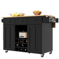 KÜCHENWAGEN 104x39.5x91.5cm Schwarz mit 3 Schubladen & Weinrutsche - Schwarz, Holzwerkstoff (104/91.5/39.5cm) - Modfu