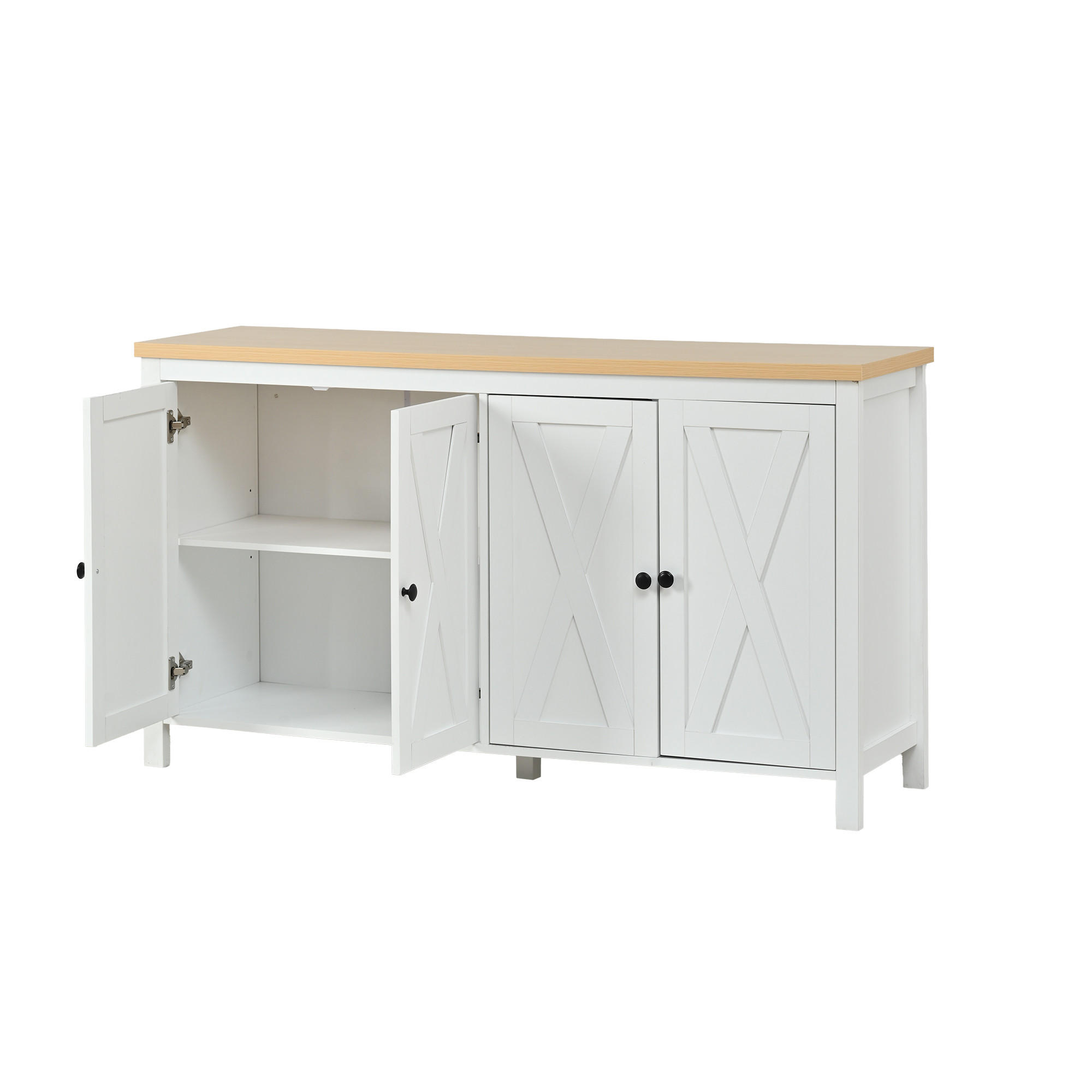 SIDEBOARD Weiß MDF 4 Türen 2 Fächer 140cm Modern Schrank - Weiß, Holzwerkstoff (140/78/40cm) - FLIEKS