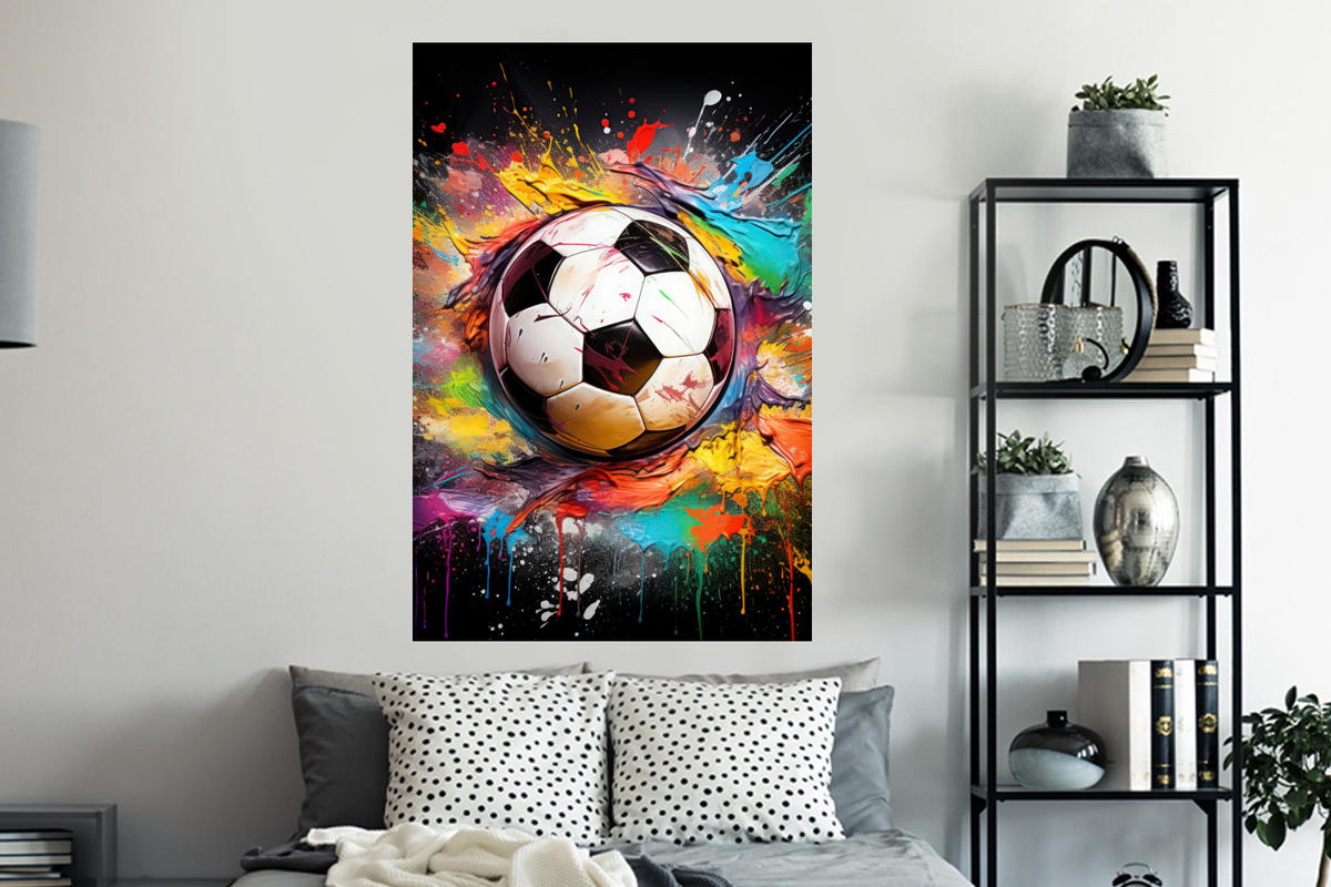 WANDTATTOO Fußball - Farbe - Farben - Schwarz - Weiß 80x120 cm - Weiß, Kunststoff (80/120/0.1cm) - MuchoWow