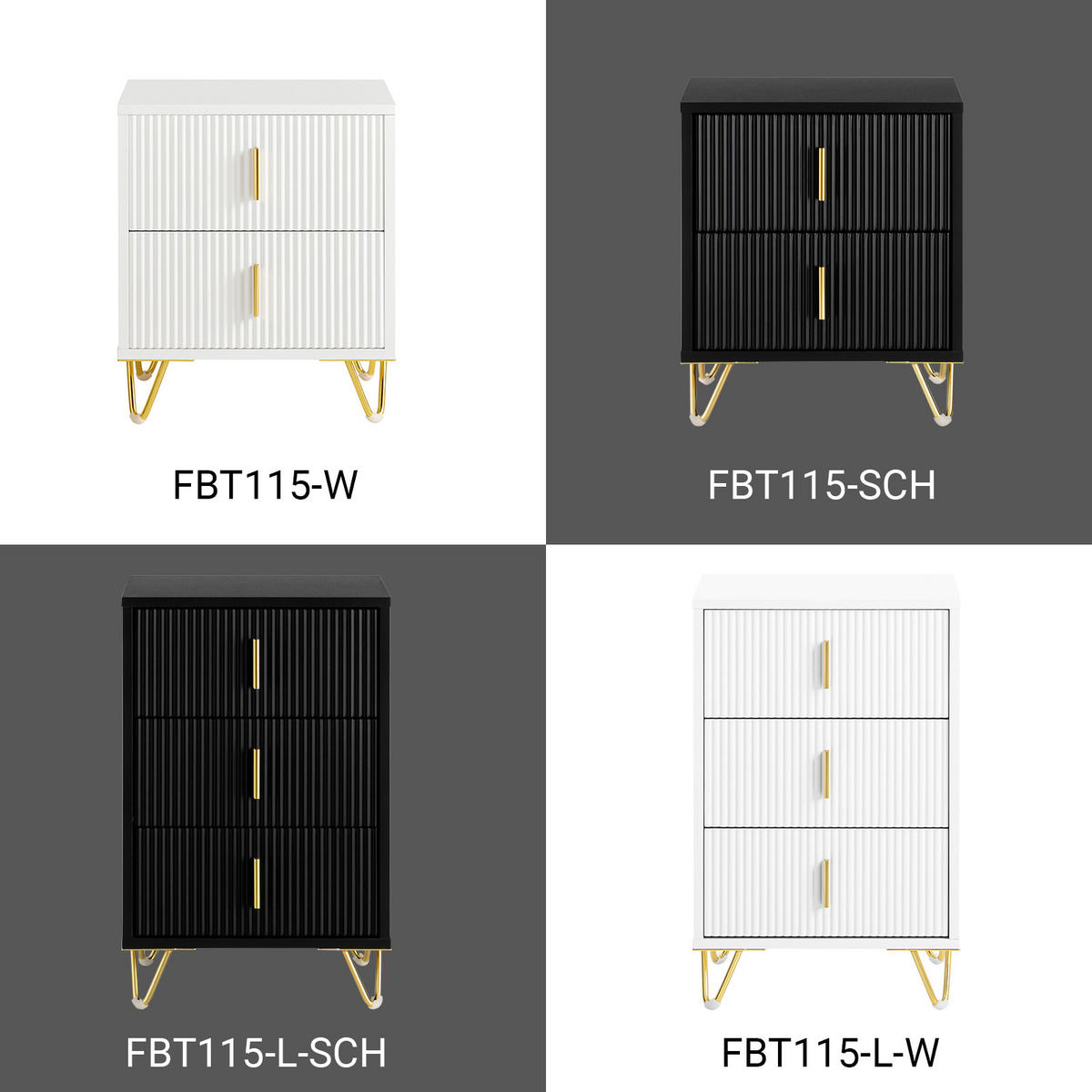 NACHTTISCH mit 2 Schubladen, Schwarz, 40x47x40cm - Schwarz, Holzwerkstoff/Metall (40/47/40cm) - SoBuy