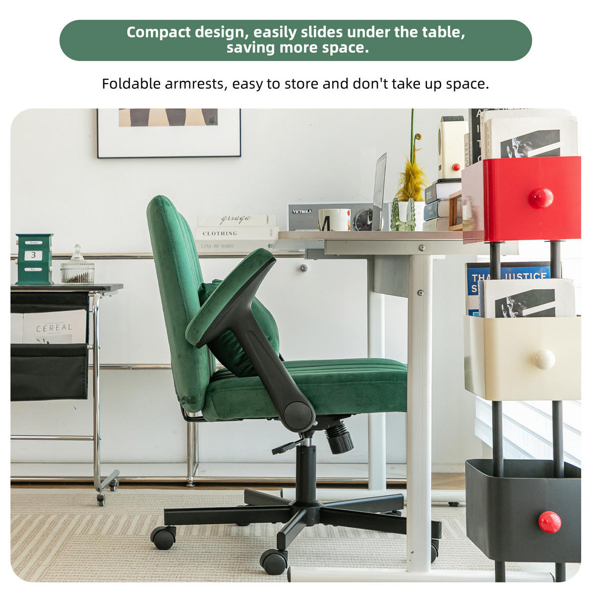 BÜROSTUHL höhenverstellbar mit klappbaren Armlehnen Stoff Green - Grün, Kunststoff (25.2/33/21.5cm) - Meubliv