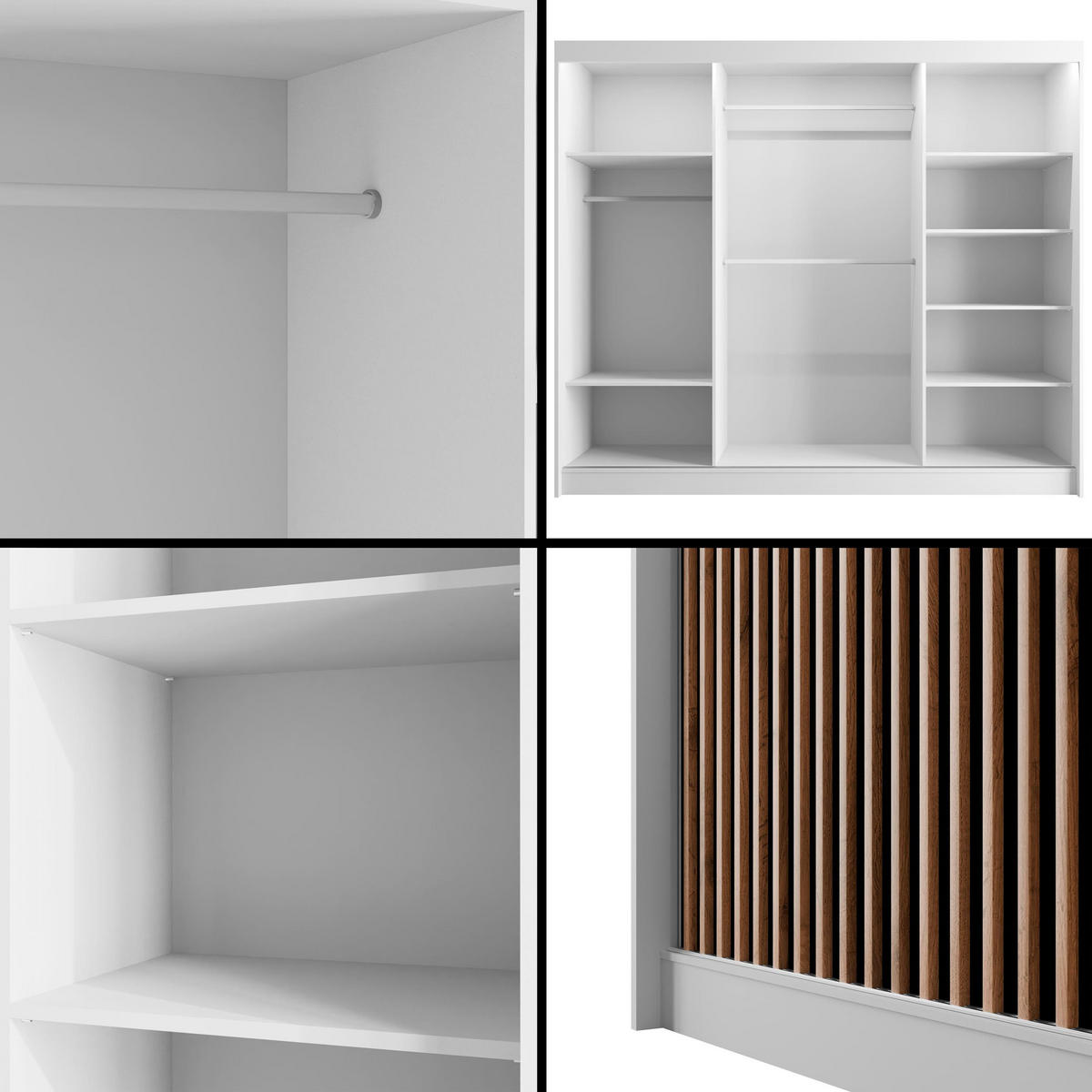 KLEIDERSCHRANK mit LED, Lamel-Schiebetüren VILANv2 - 250 cm Weiß + Lamelle Eiche Wotan - Eiche Wotan/Weiß, Holzwerkstoff (250/215/61cm) - ALTDECOR