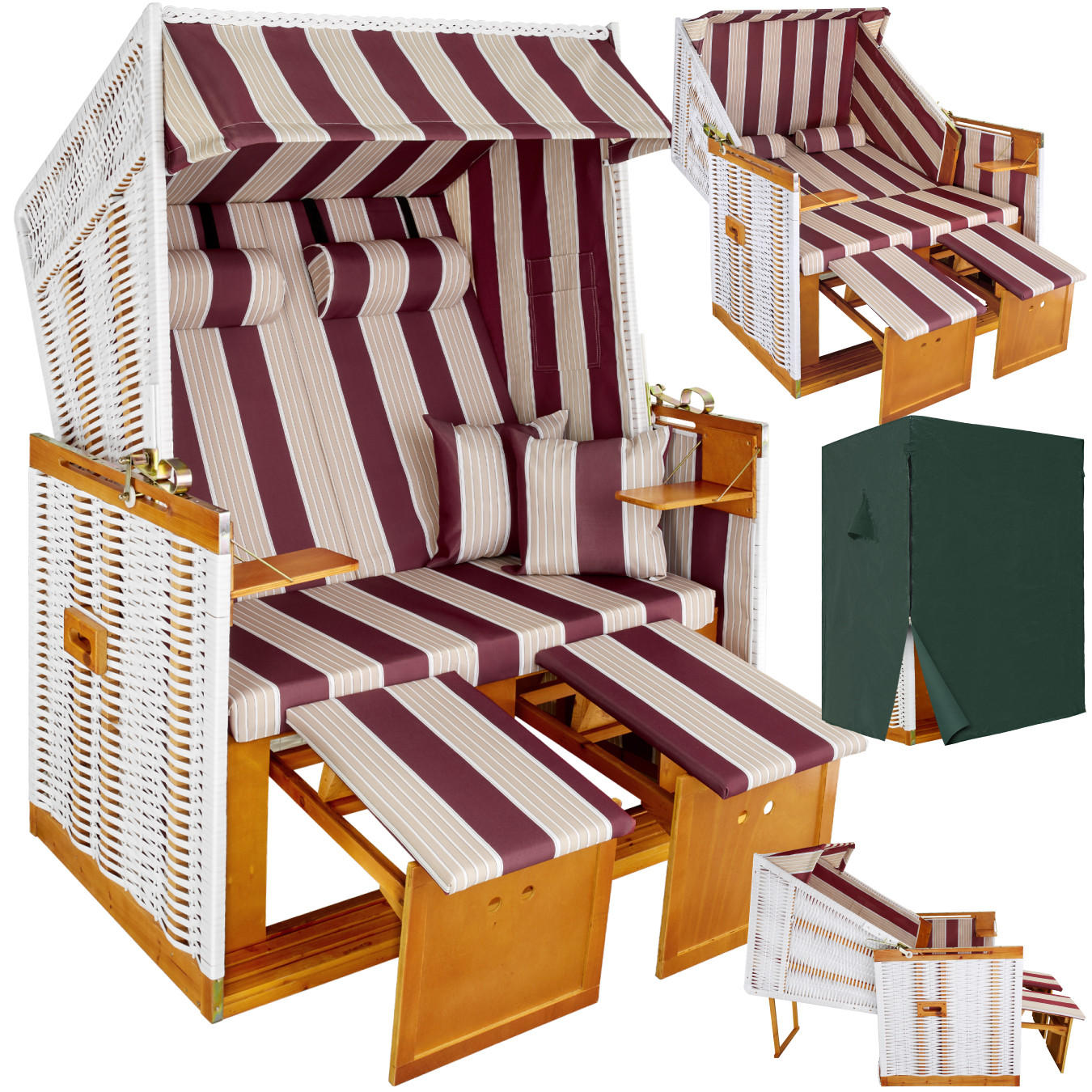 STRANDKORB Sylt,115 x 158 x 78 cm,rot/weiß - Rosa/Weiß, Holz (78/158/115cm) - tectake