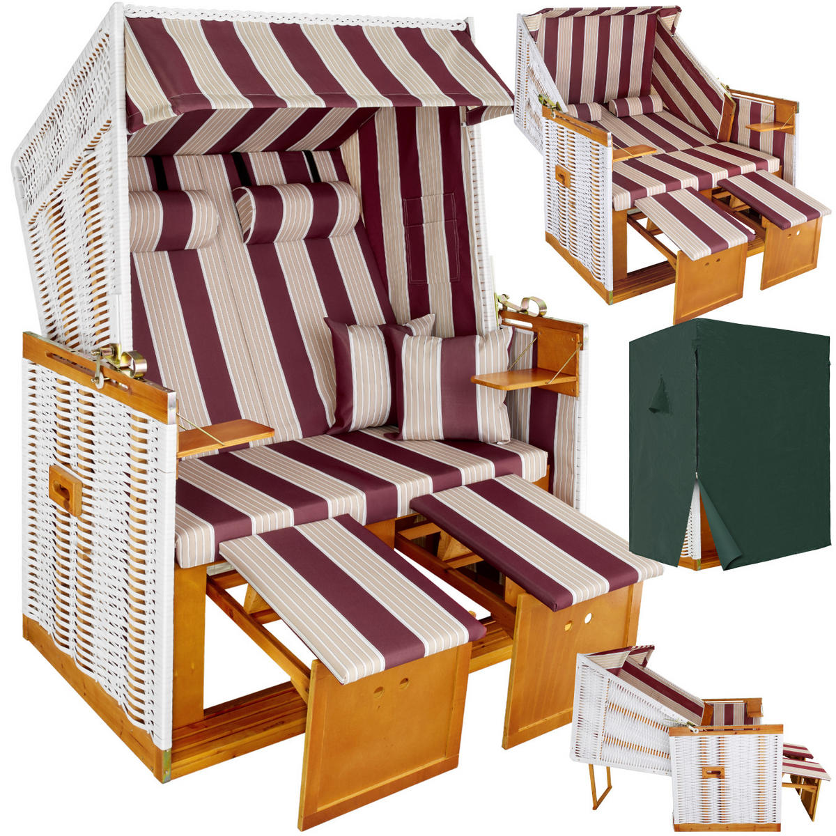 STRANDKORB Sylt,115 x 158 x 78 cm,rot/weiß - Rosa/Weiß, Holz (78/158/115cm) - tectake