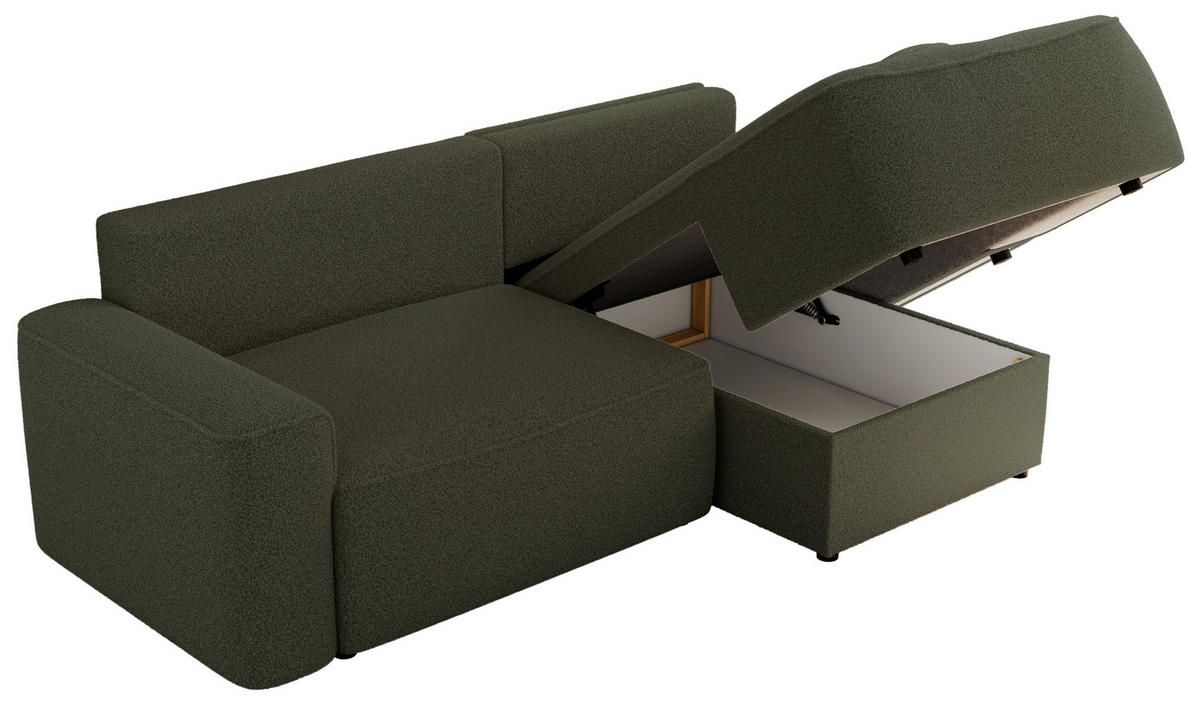 ECKSOFA BELLUNO L Grün Boucle - Rechts - Schwarz/Grün, Textil (233/144cm) - MKS