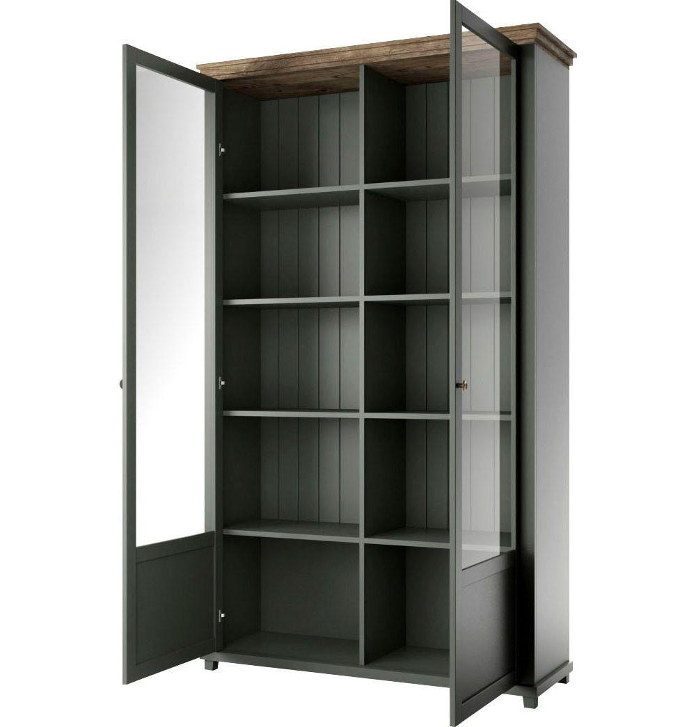 VITRINE Elda Grün / Eiche Lefkas 126 / 42 / 200 cm - Grün, Holz/Holzwerkstoff (126/200/42cm) - Feldmann-Wohnen