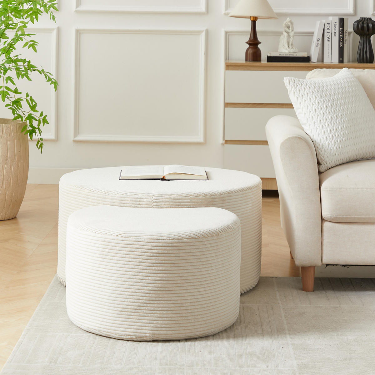 COUCHTISCH-SET 2-teilig Beige aus Stoff, gepolstert und ohne Montage - Beige, Textil (81/81/40cm) - Flora Grace