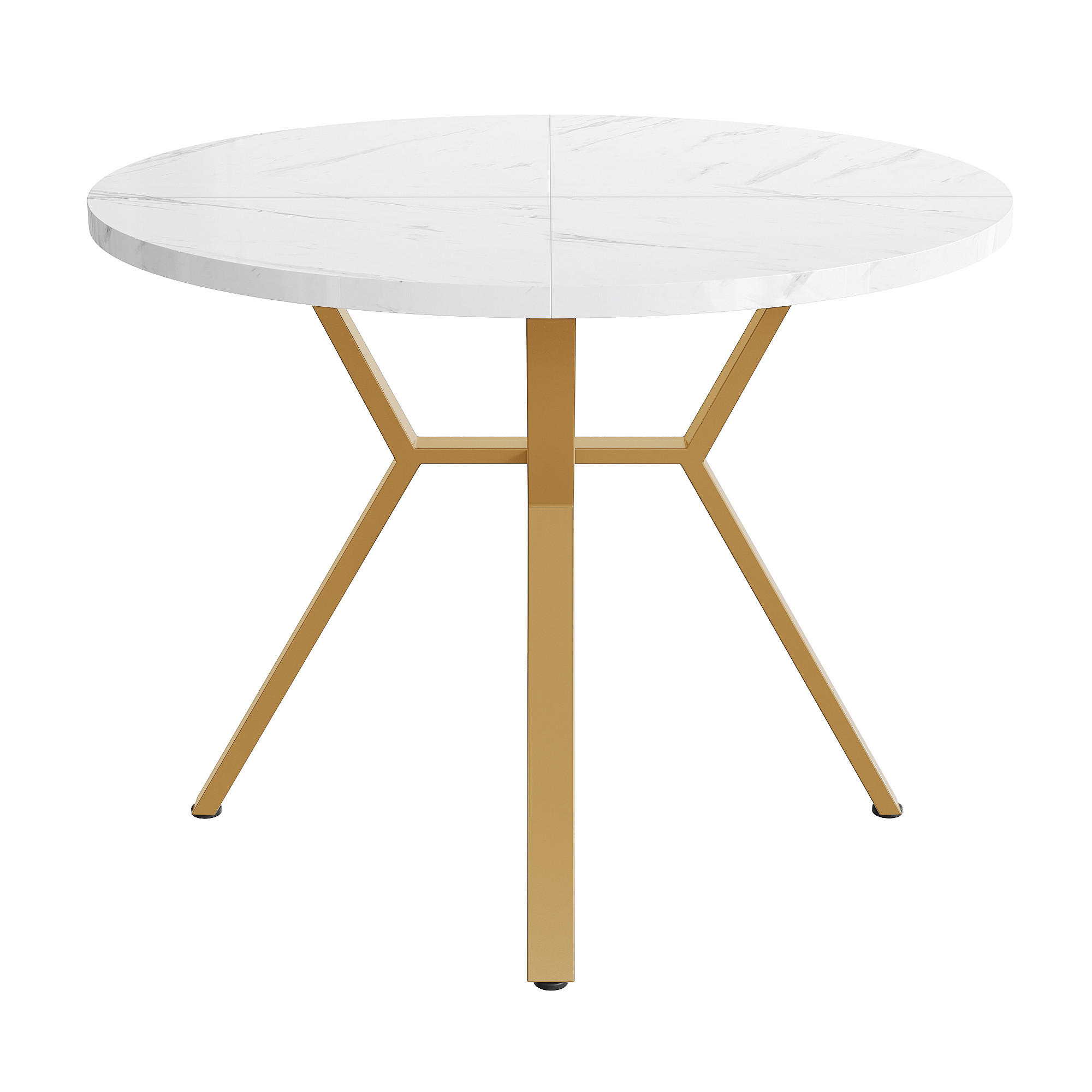 ESSTISCH Marmoroptik Weiß/Goldfarben 100/100/75 cm - Goldfarben, Holz (100/100/75cm) - PANGIVO